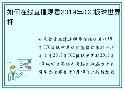 如何在线直播观看2019年ICC板球世界杯 